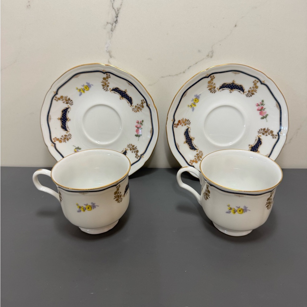 Mikasa Tea Cup and Saucer Set with Pink and Gold Floral Accents